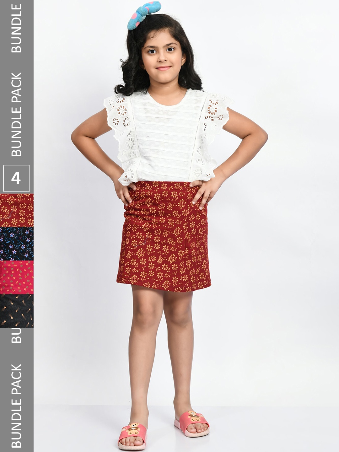 

BAESD Girls Pack Of 3 Printed Pure Cotton A-Line Mini Skirts, Navy blue