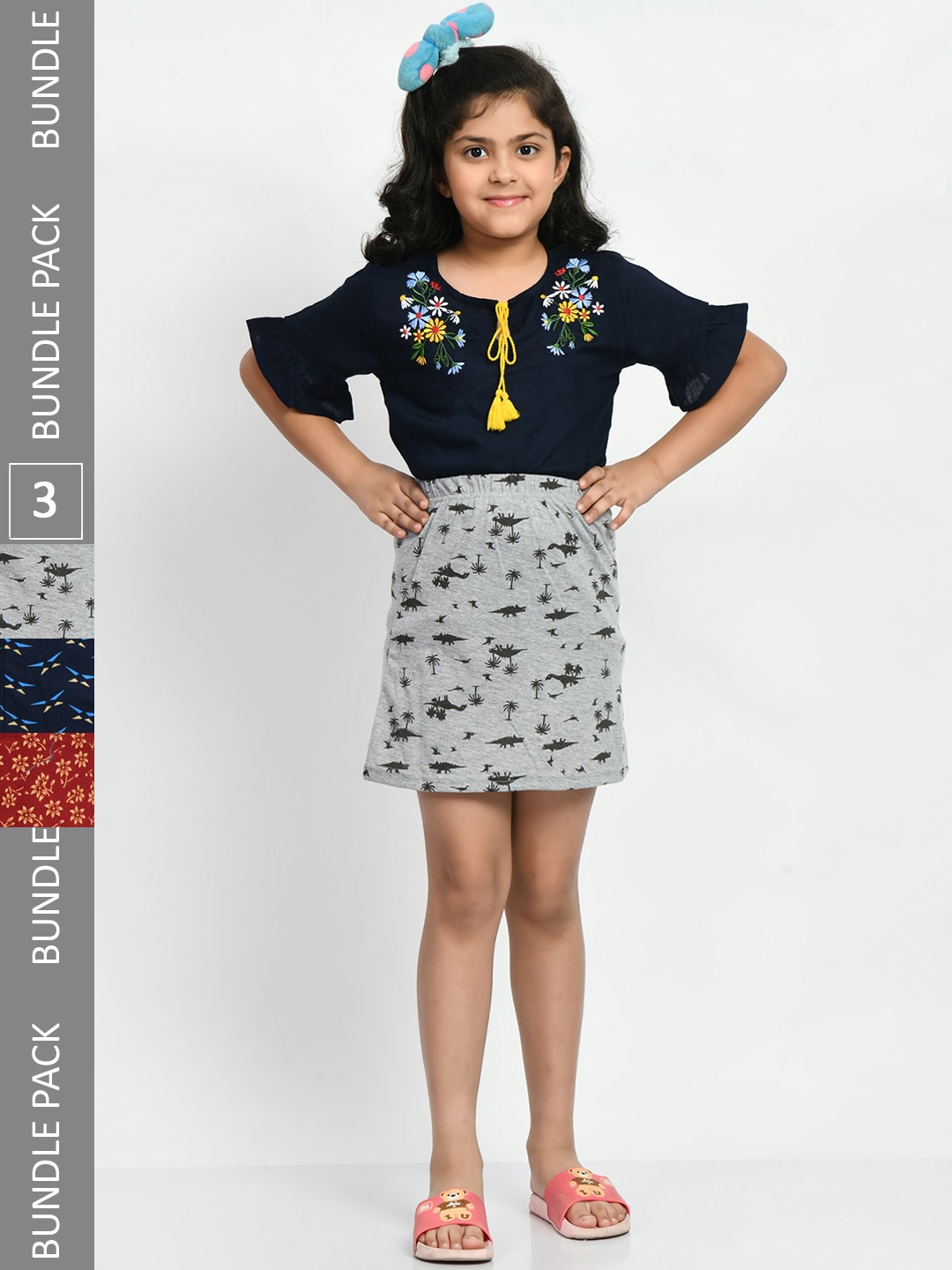 BAESD Girls Pack Of 3 Mini A-Line Pure Cotton Skirts, Grey