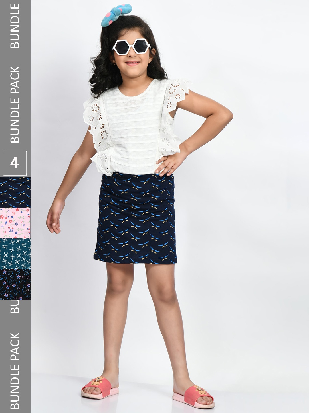 

BAESD Girls Pack Of 4 Printed Pure Cotton Straight Skirts, Black