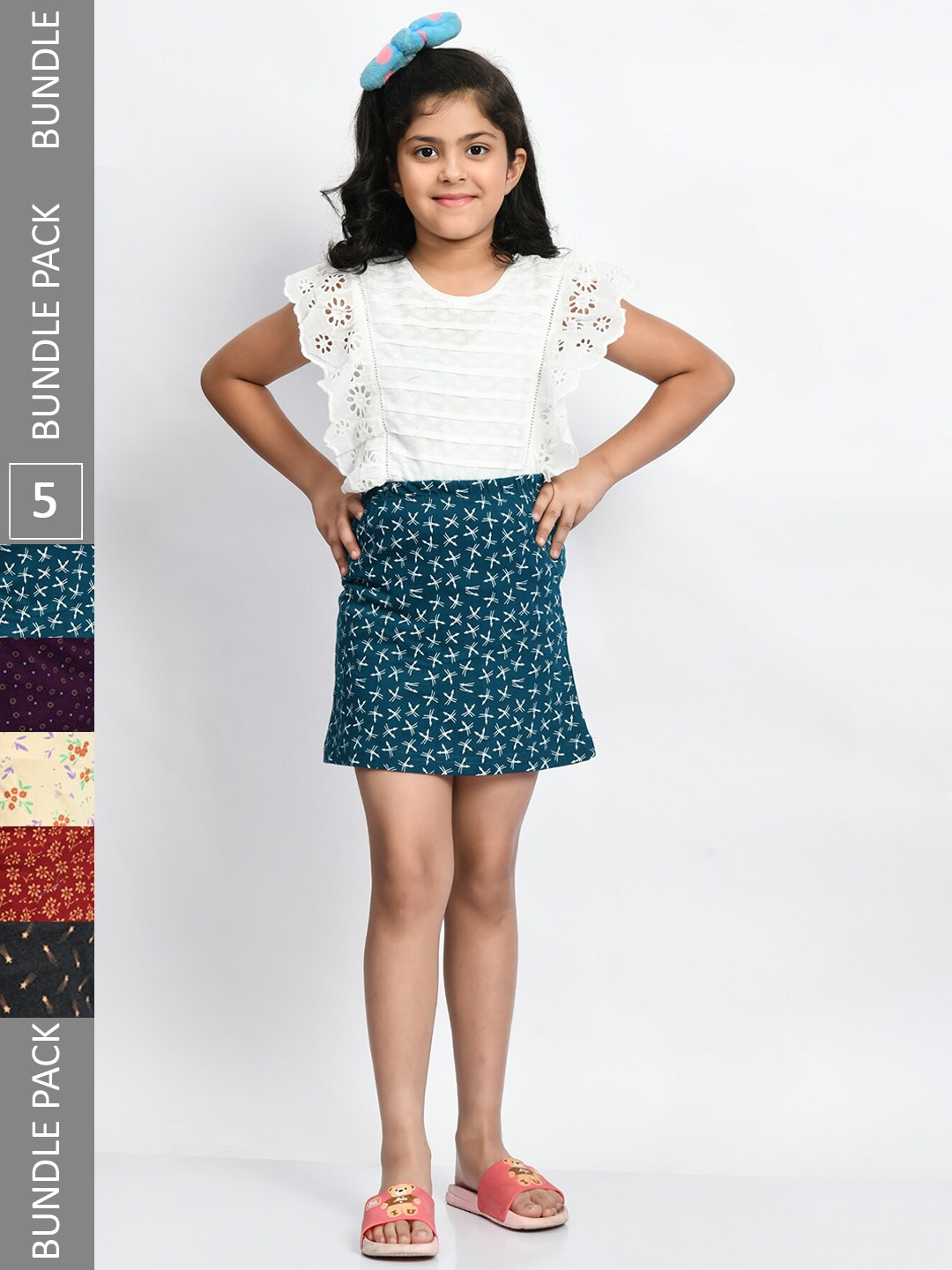 

BAESD Girls Pack Of 5 Mini A-Line Pure Cotton Skirts, Teal