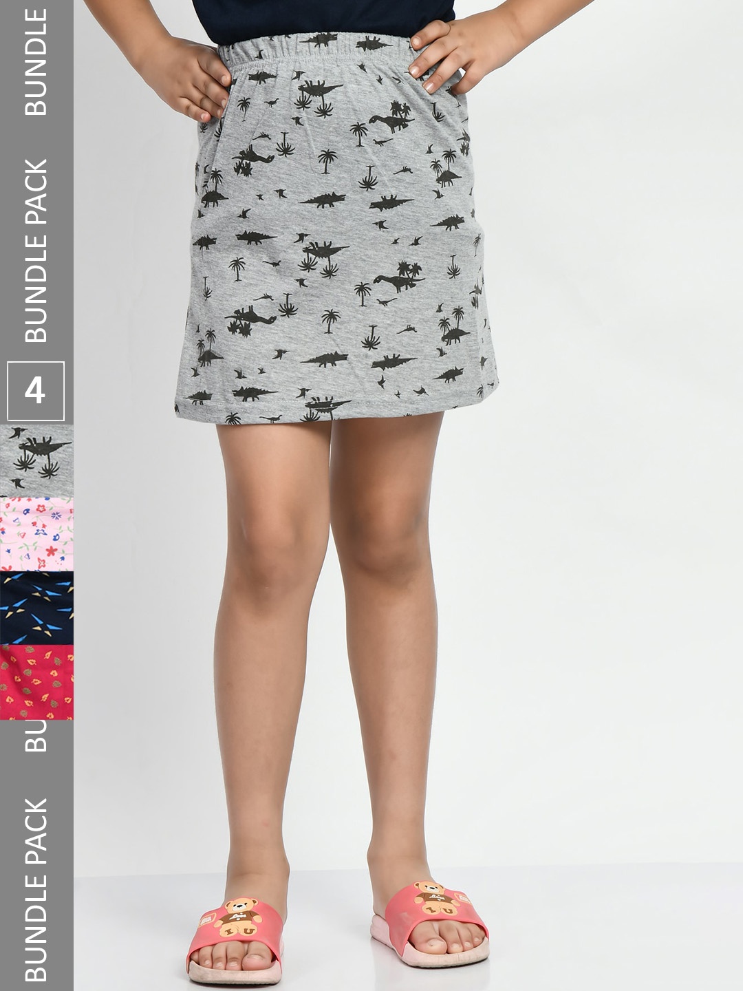 

BAESD Girls Pack Of 4 Printed Pure Cotton Straight Skirts, Grey
