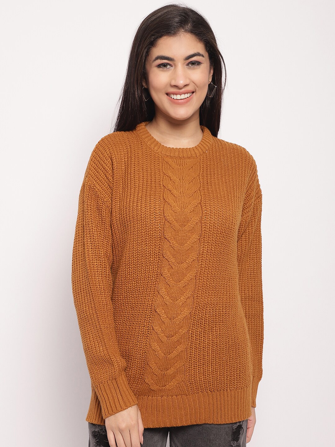 

NoBarr Cable Knit Acrylic Pullover, Brown