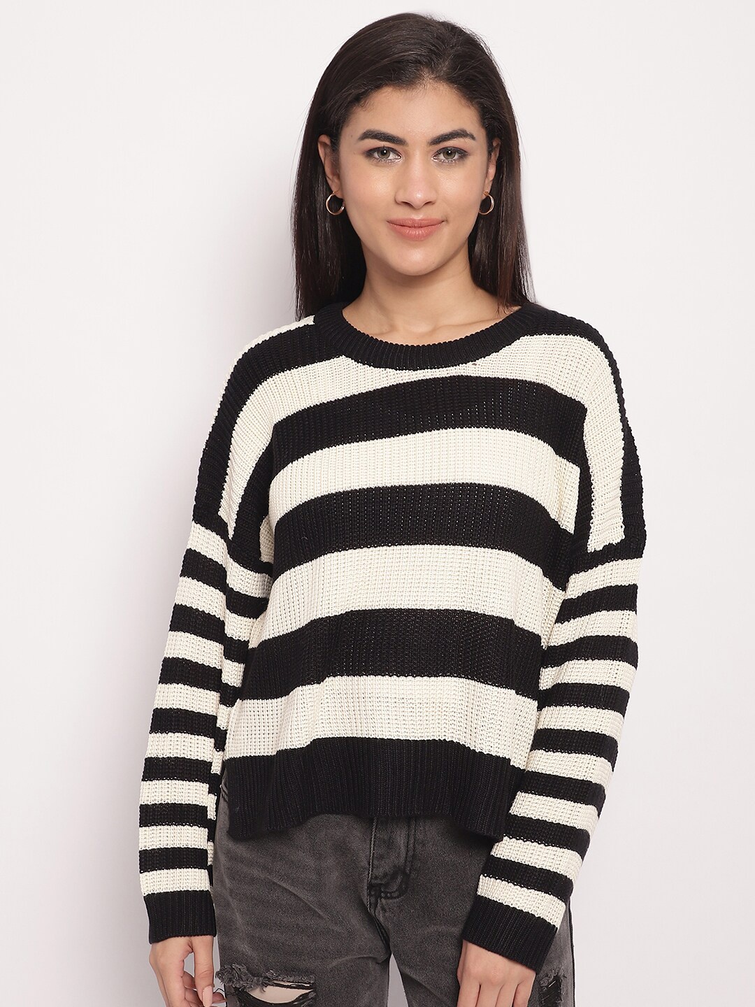 

NoBarr Striped Acrylic Pullover, White