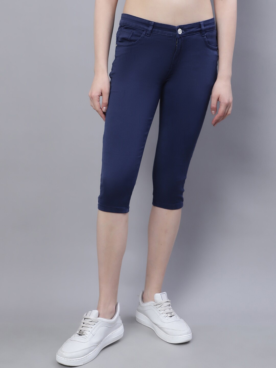 

NULL NAUT Women Skinny Fit Cotton Capris, Navy blue