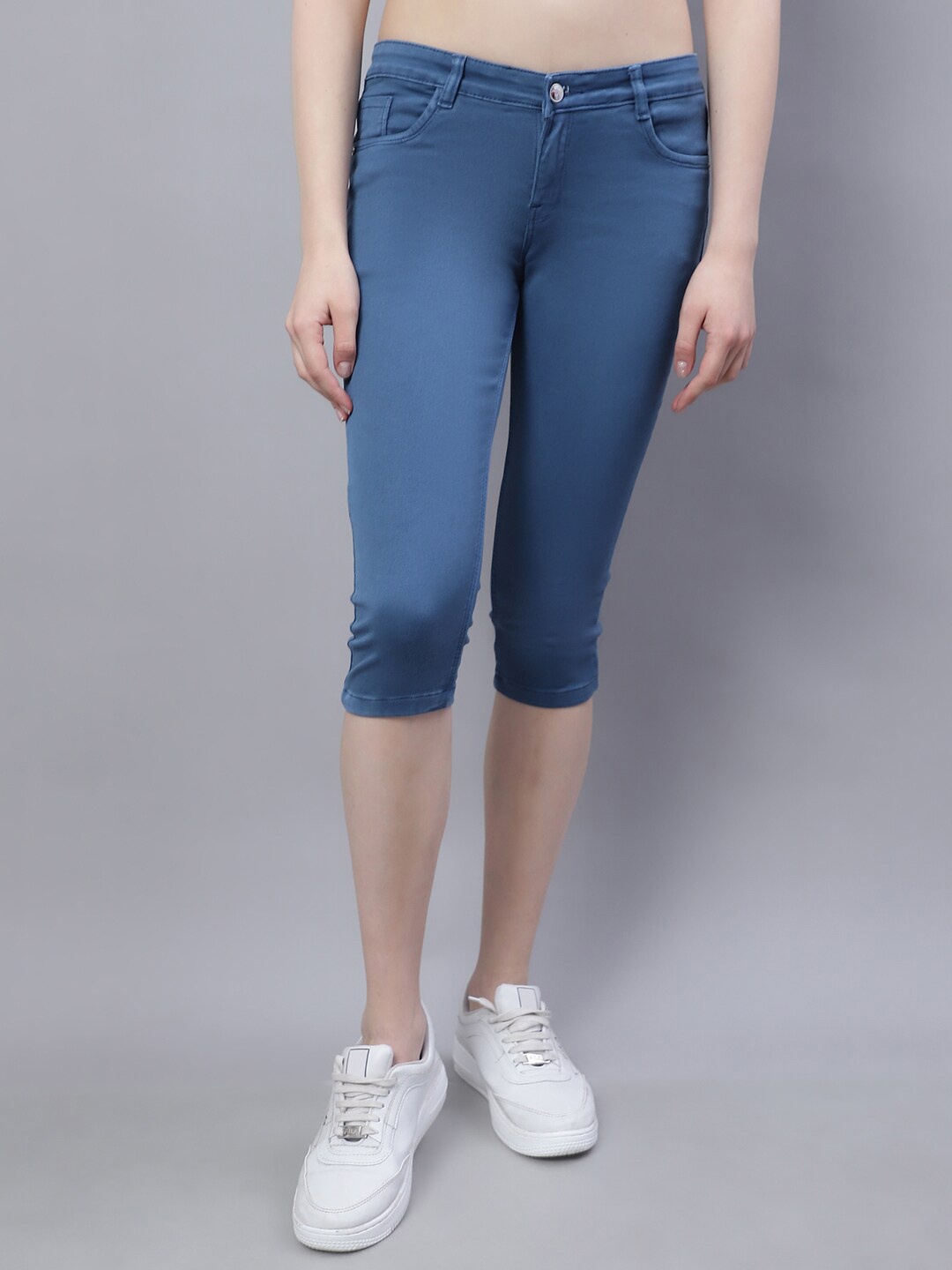 

NULL NAUT Women Skinny Fit Cotton Capris, Blue