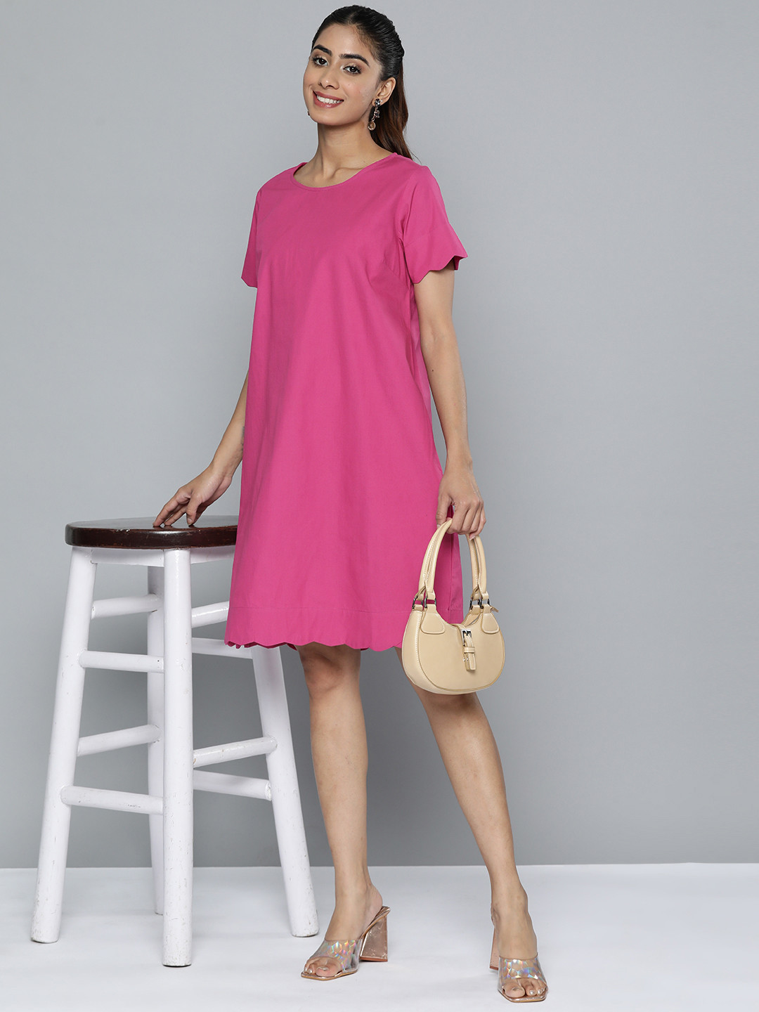 

HERE&NOW Solid A-Line Dress, Pink