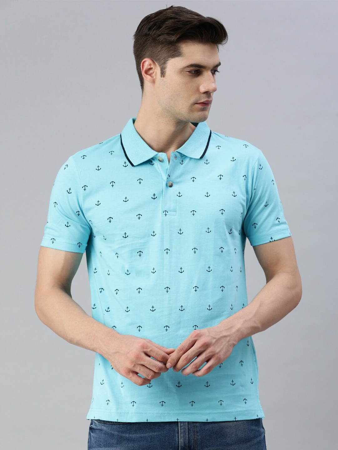 

Kryptic Conversational Printed Polo Collar Pure Cotton T-shirt, Blue