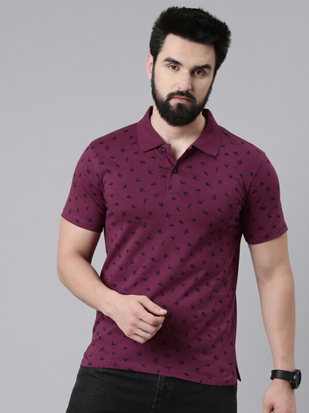 

Kryptic Conversational Printed Polo Collar Pure Cotton T-Shirt, Burgundy