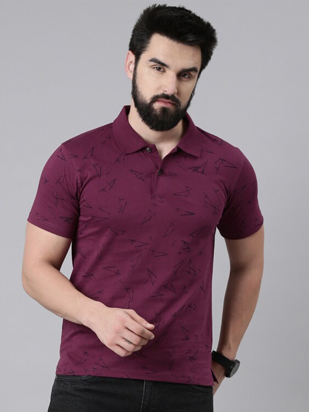 

Kryptic Conversational Printed Polo Collar Pure Cotton T-shirt, Burgundy