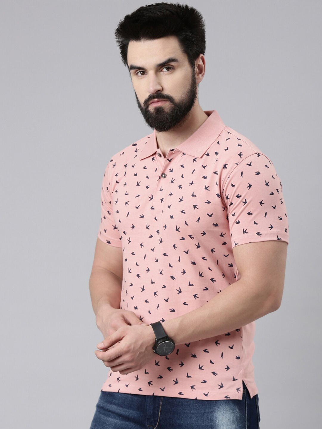 

Kryptic Conversational Printed Polo Collar Pure Cotton T-Shirt, Pink