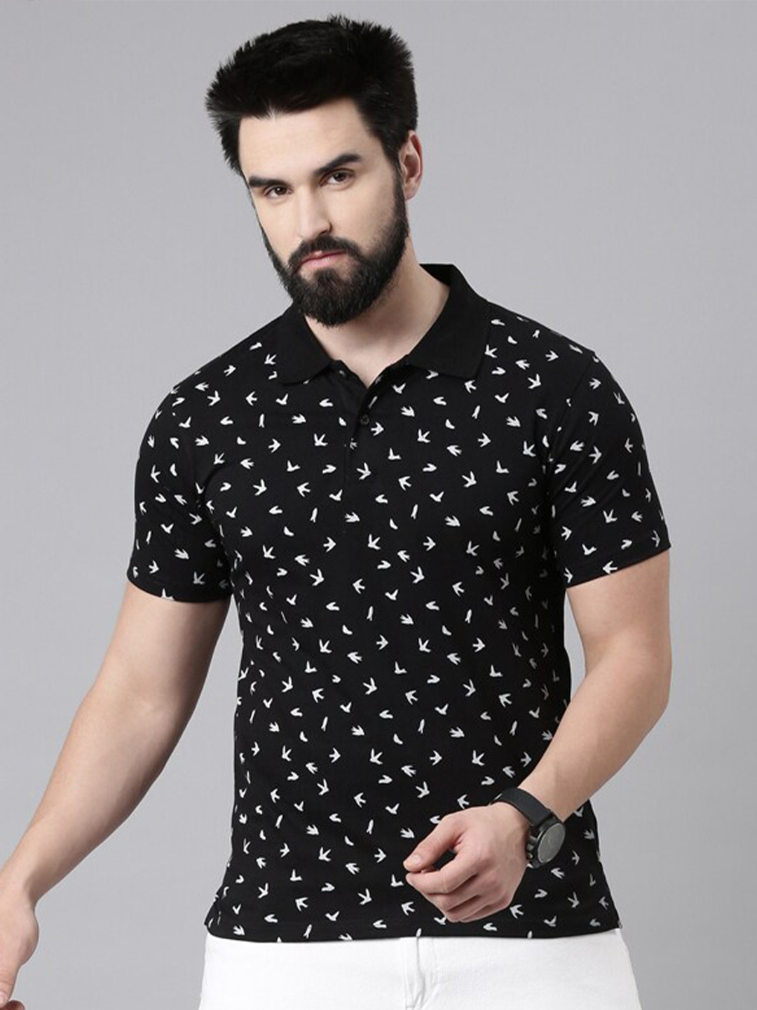 

Kryptic Conversational Printed Polo Collar Pure Cotton T-shirt, Black