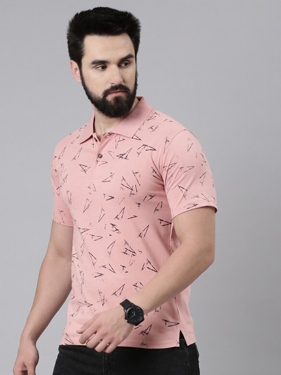 

Kryptic Men Pure Cotton Printed Short Sleeve Polo T-shirt, Pink