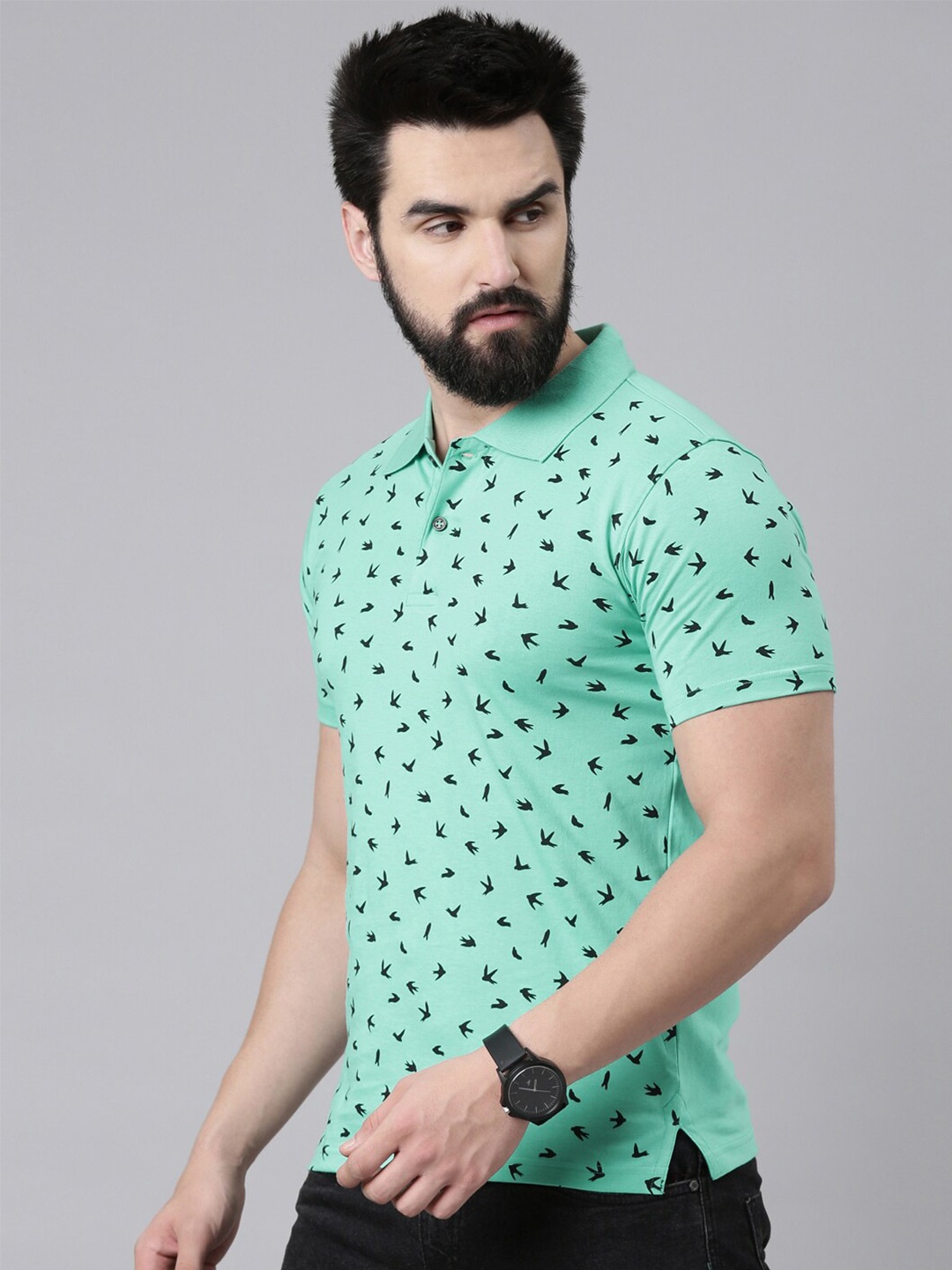 

Kryptic Conversational Printed Polo Collar Pure Cotton T-shirt, Sea green