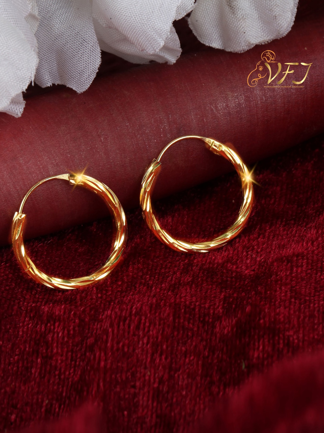 Vighnaharta Gold-Plated Circular Hoop Earrings