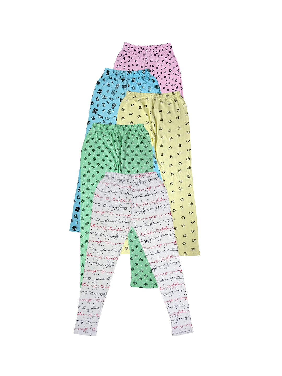 

IndiWeaves Girls Pack of 5 Printed Pure Cotton Ankle-Length Leggings, Pink