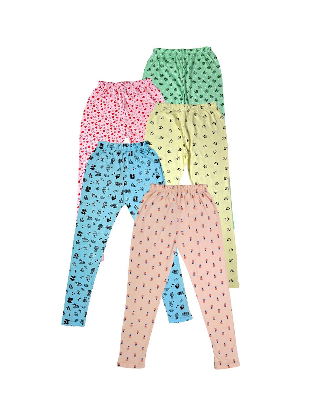 

IndiWeaves Girls Pack Of 5 Printed Cotton Ankle-Length Leggings, Pink