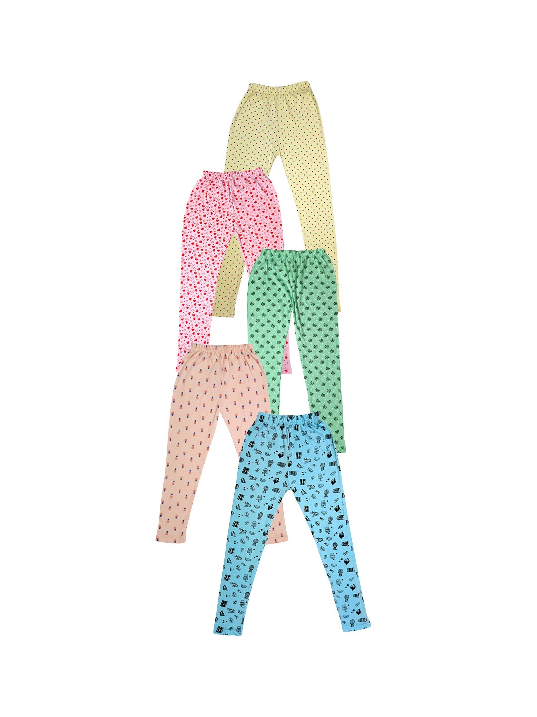 

IndiWeaves Girls Pack of 5 Printed Super Soft Ankle-Length Leggings, Blue