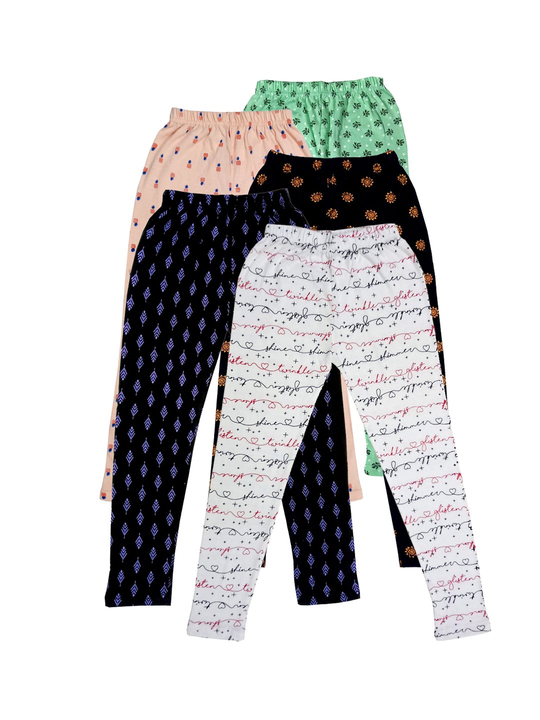 

IndiWeaves Girls Pack of 5 Printed Super Soft Ankle-Length Leggings, Navy blue