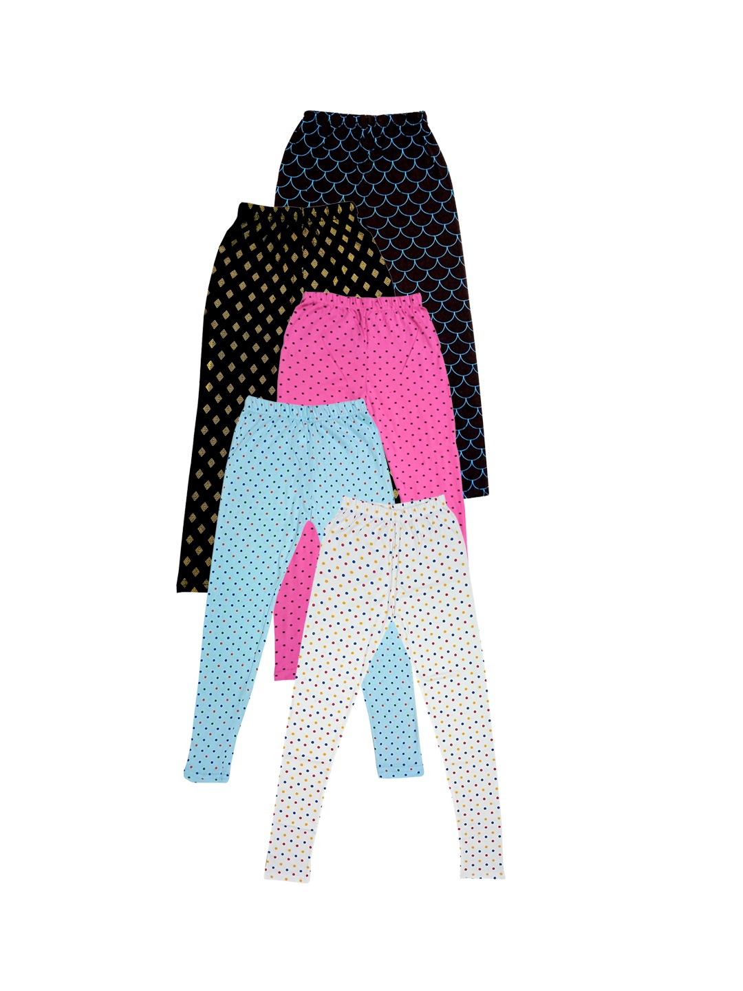 

IndiWeaves Girls Pack Of 5 Printed Ankle Length Pure Cotton Leggings, Blue