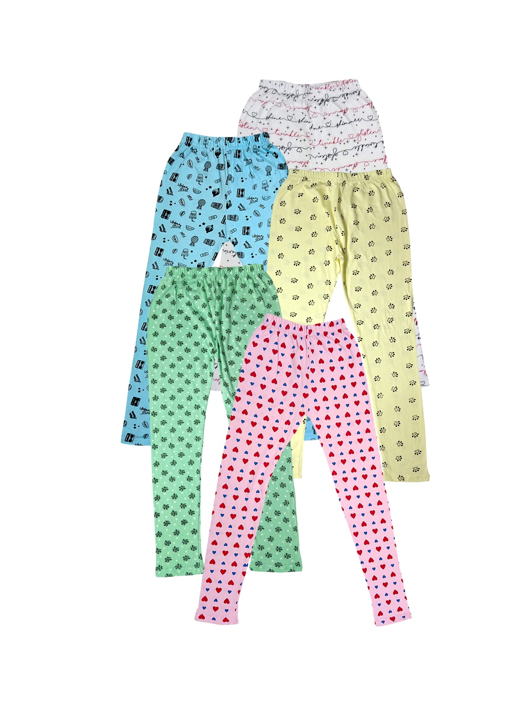 

IndiWeaves Girls Pack of 5 Printed Ankle-Length Pure Cotton Leggings, Blue