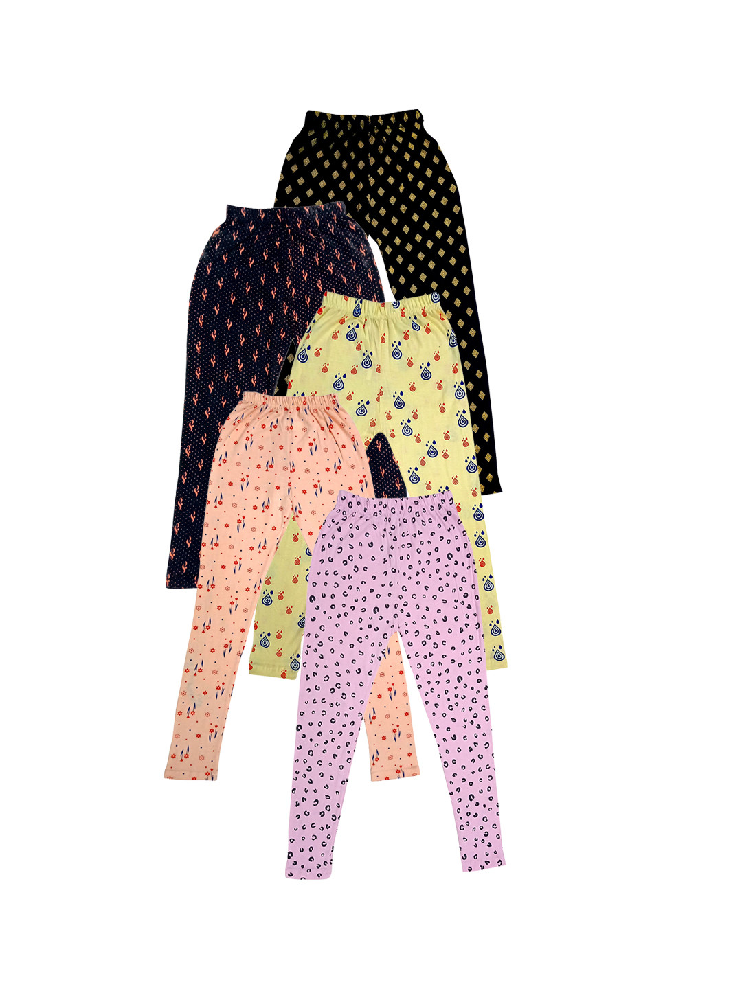 

IndiWeaves Girls Pack of 5 Printed Pure Cotton Ankle Length Leggings, Black