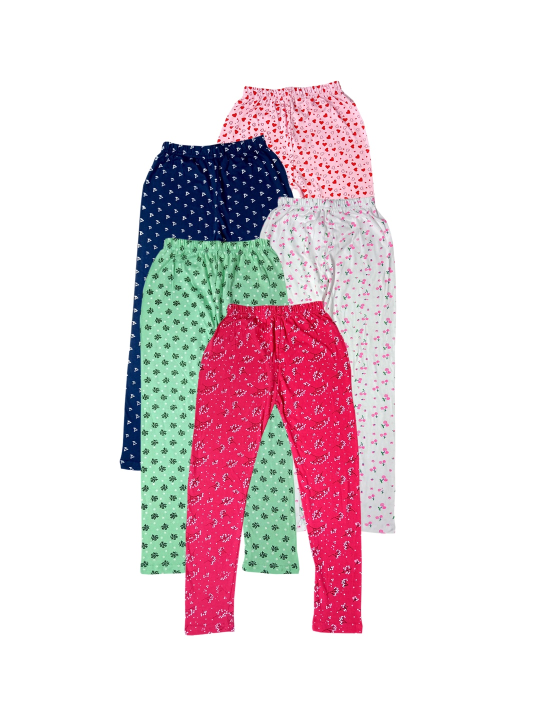 

IndiWeaves Girls Pack of 5 Printed Pure Cotton Ankle Length Leggings, Blue