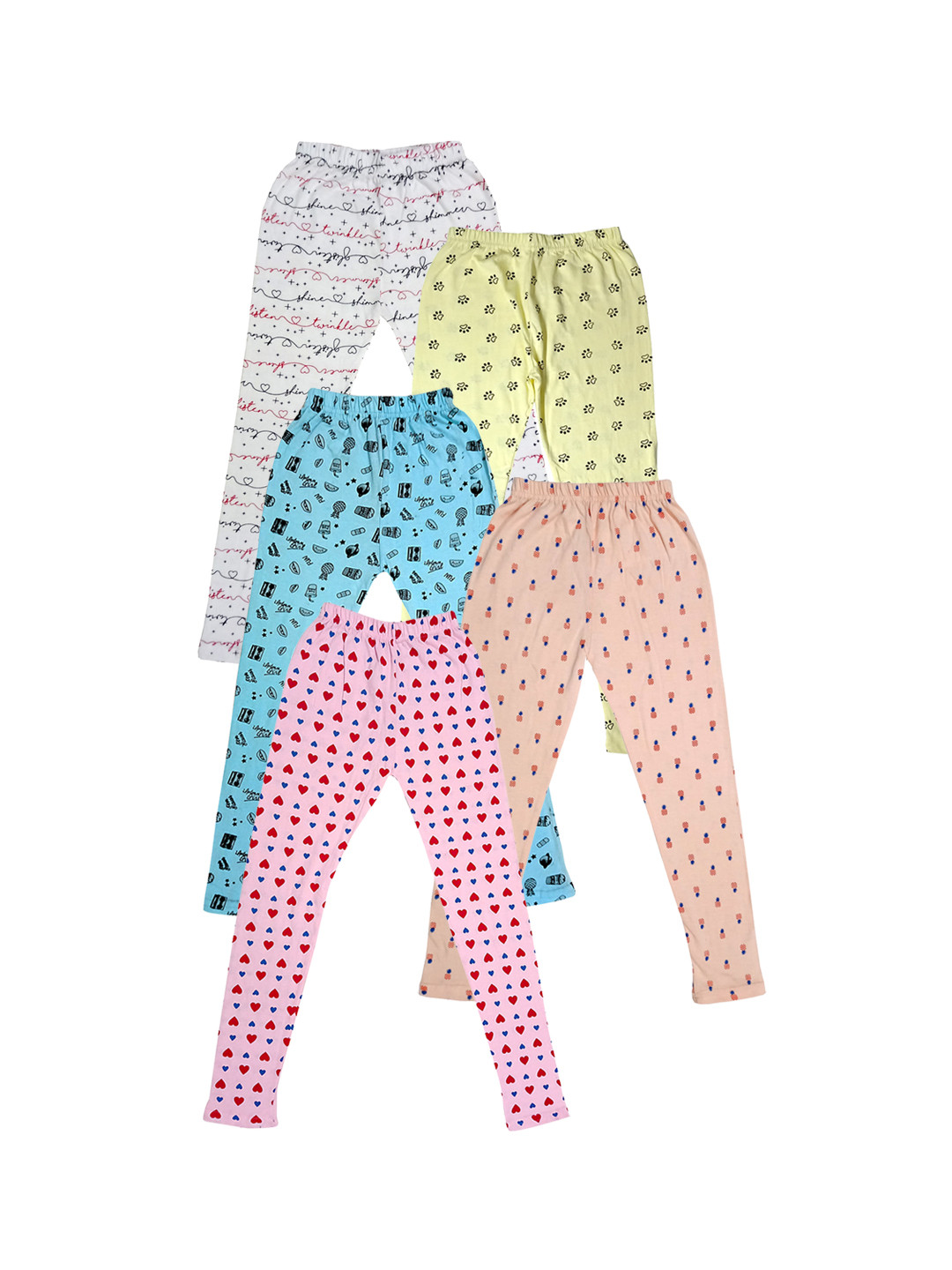 

IndiWeaves Girls Pack of 5 Printed Ankle-Length Pure Cotton Leggings, Blue