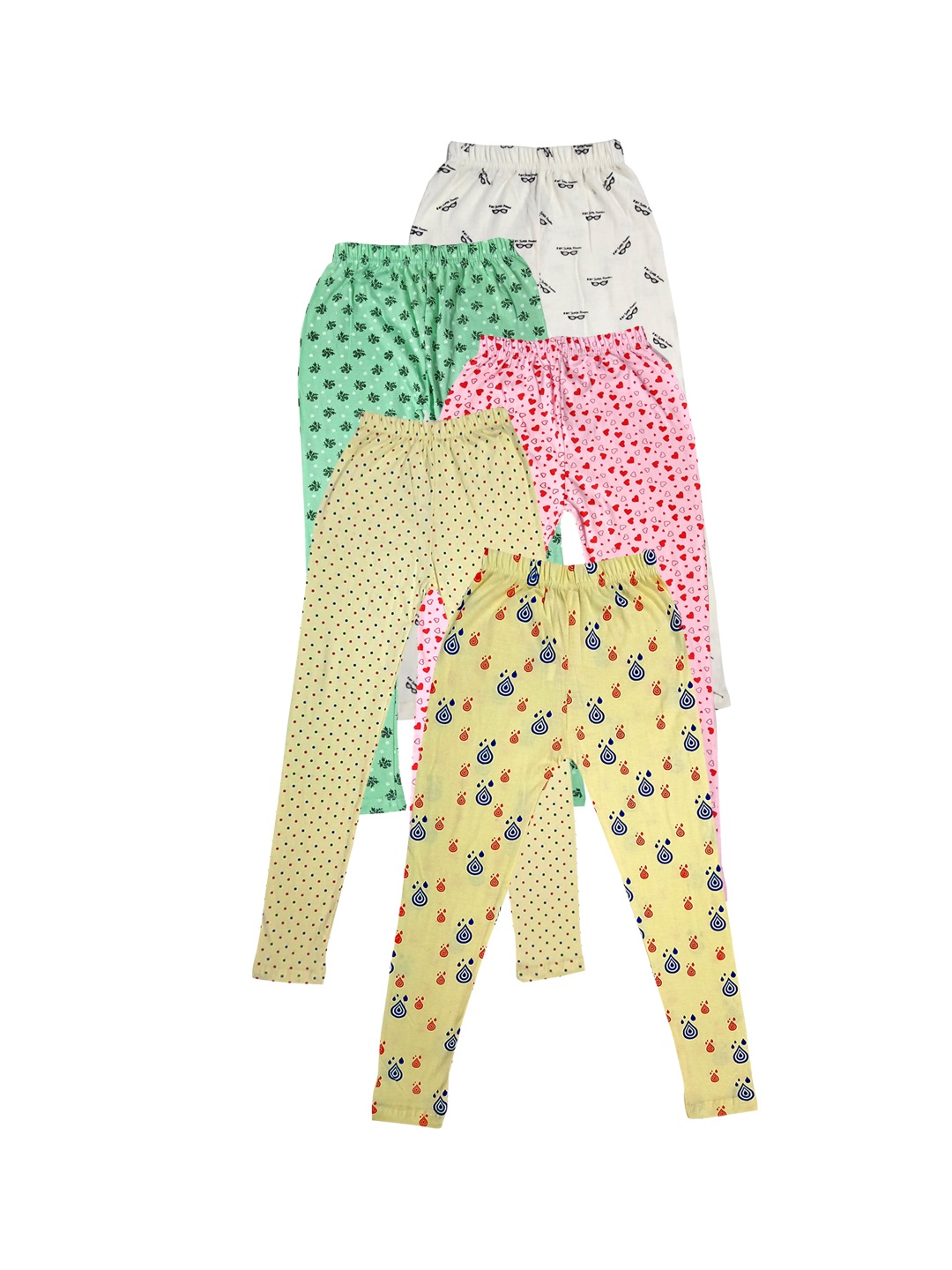 

IndiWeaves Girls Pack Of 5 Printed Pure Cotton Leggings, Pink