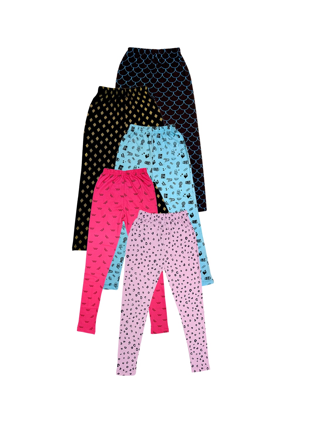 

IndiWeaves Girls Pack of 5 Printed Cotton Ankle Length Leggings, Blue