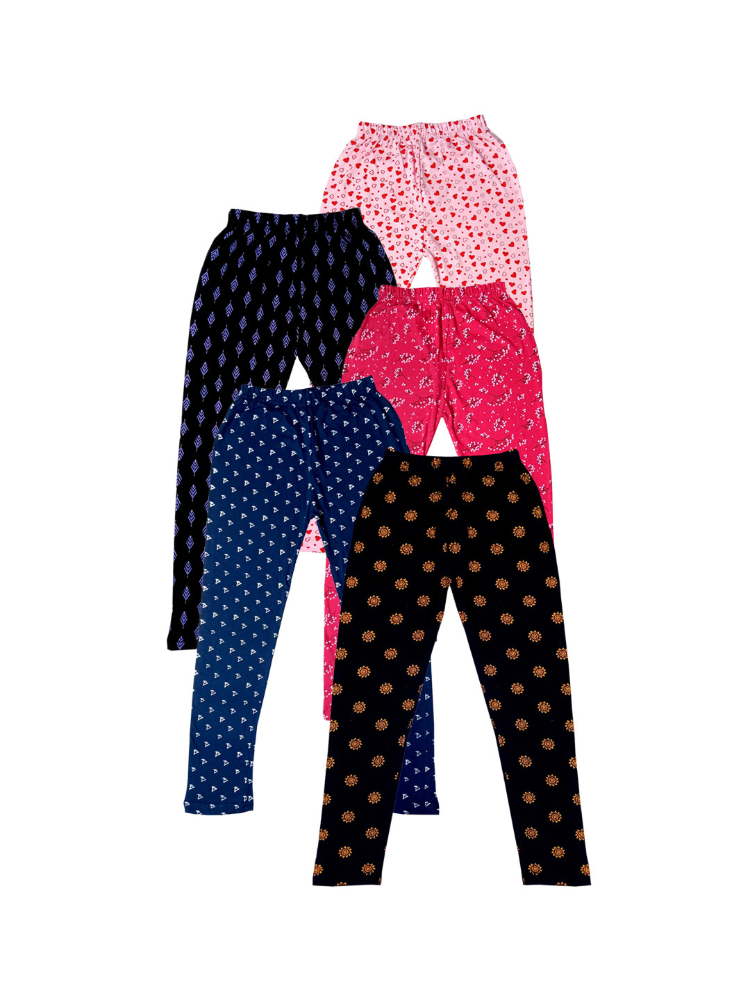

IndiWeaves Girls Pack of 5 Printed Super Soft Ankle-Length Leggings, Blue