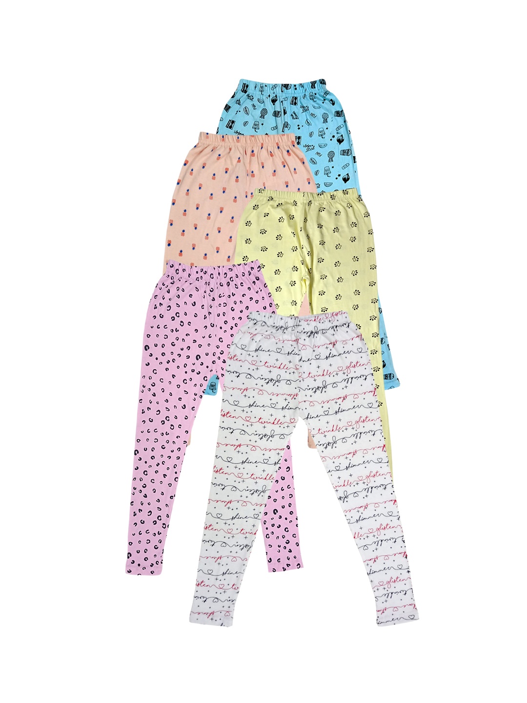 

IndiWeaves Girls Pack Of 5 Printed Pure Cotton Ankle Length Leggings, White