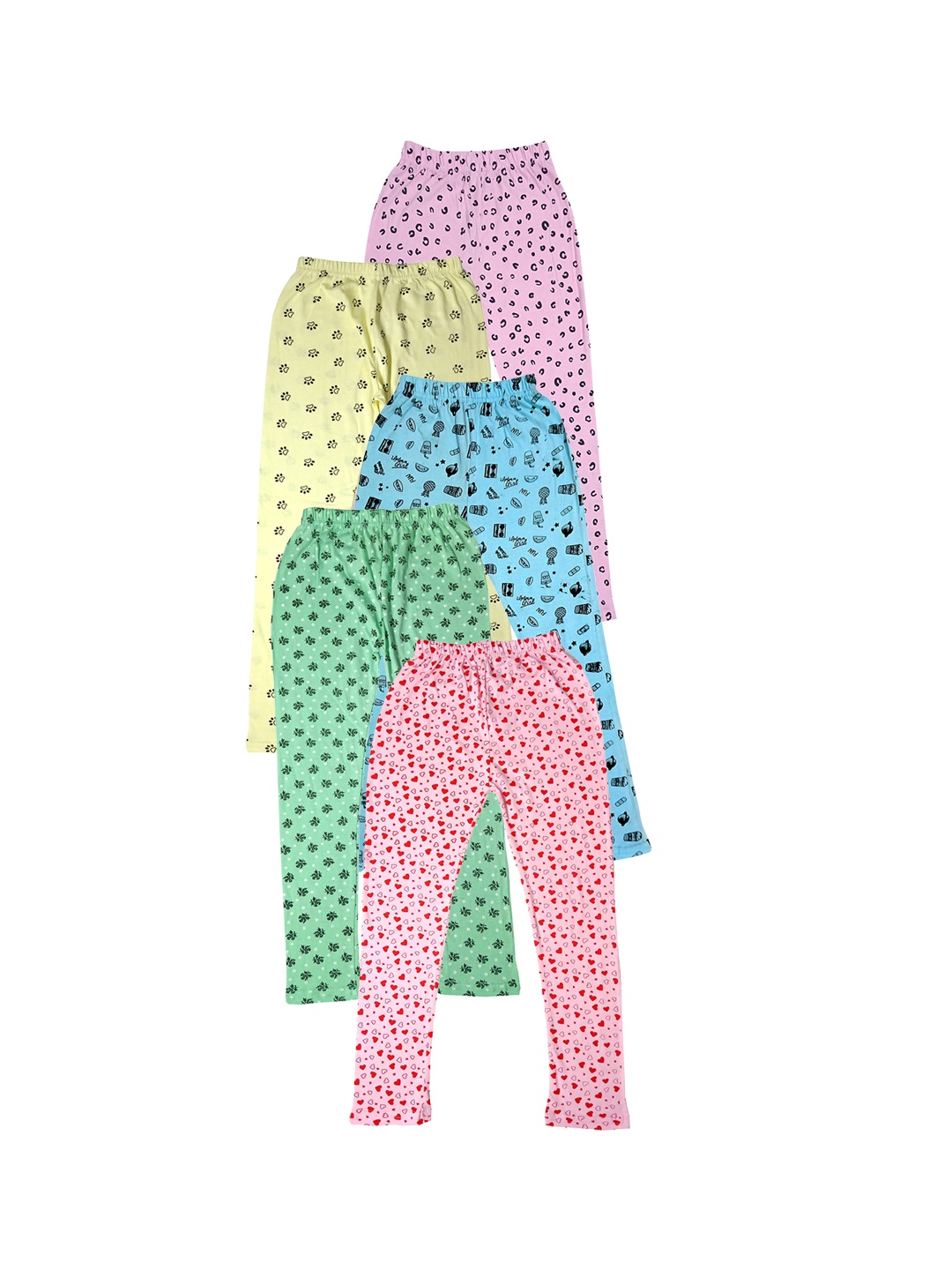 

IndiWeaves Girls Pack of 5 Printed Pure Cotton Ankle Length Leggings, Pink