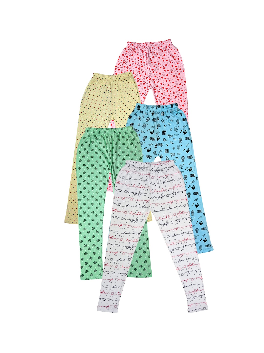 

IndiWeaves Girls Pack of 5 Printed Pure Cotton Ankle-Length Leggings, Blue