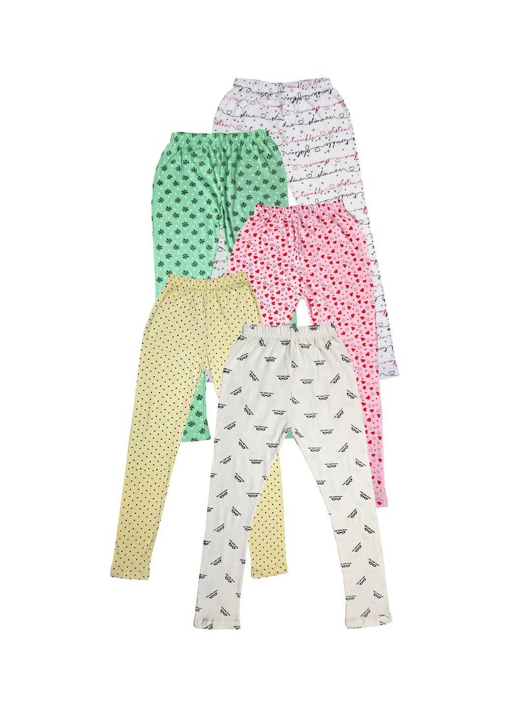 

IndiWeaves Girls Pack Of 5 Printed Ankle Length Pure Cotton Leggings, White