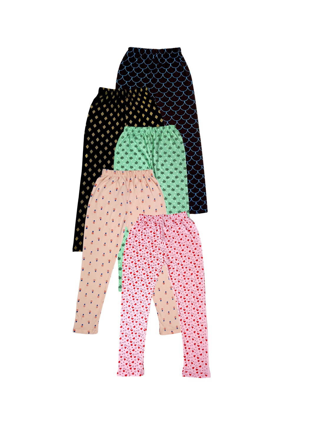 

IndiWeaves Girls Pack of 5 Printed Pure Cotton Ankle Length Leggings, Black