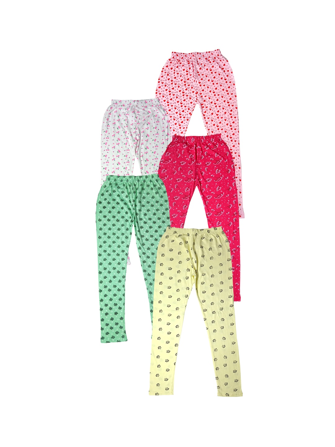 

IndiWeaves Girls Pack of 5 Printed Cotton Ankle-Length Leggings, Green