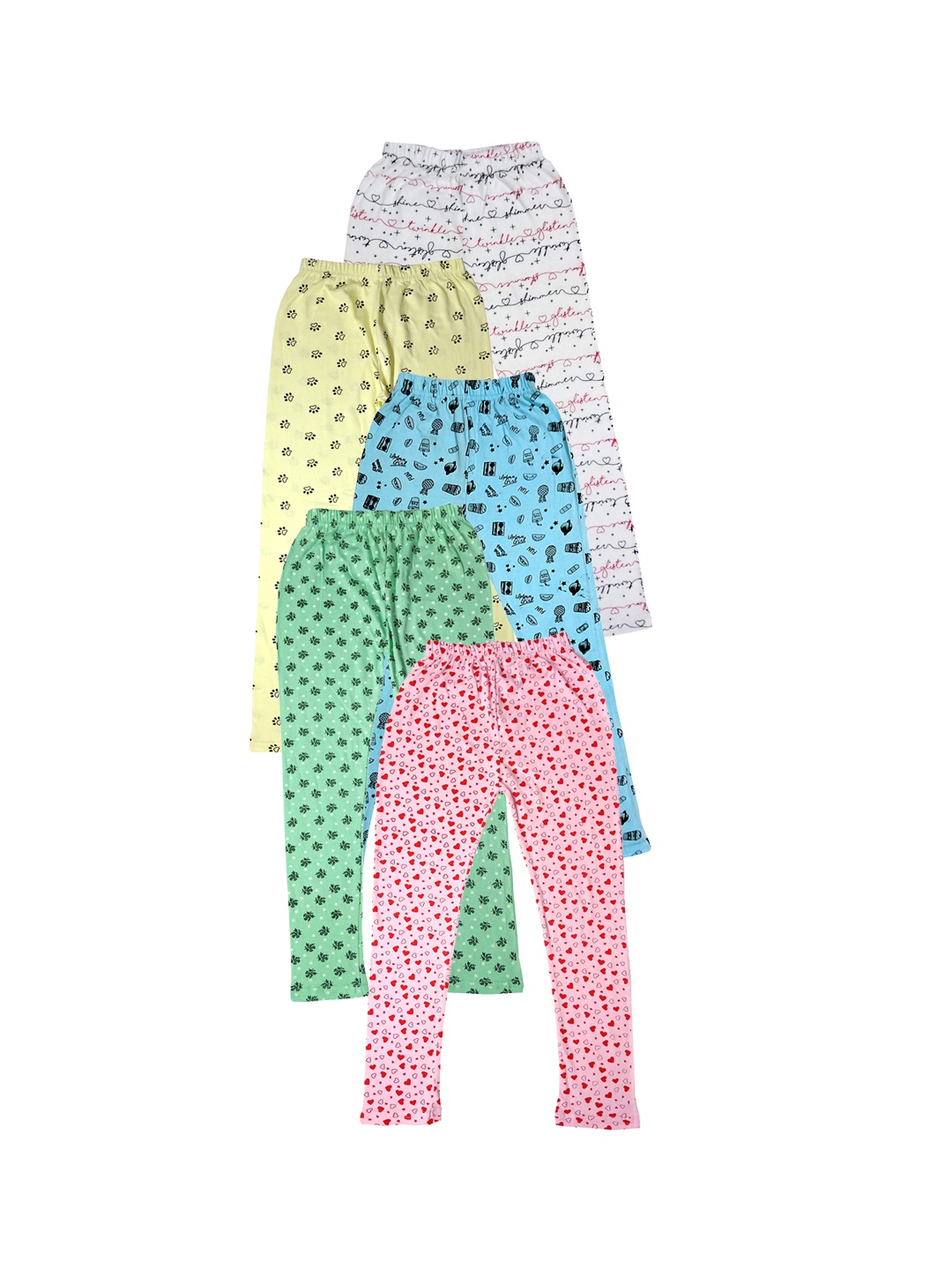 

IndiWeaves Girls Pack of 5 Printed Ankle-Length Pure Cotton Leggings, White