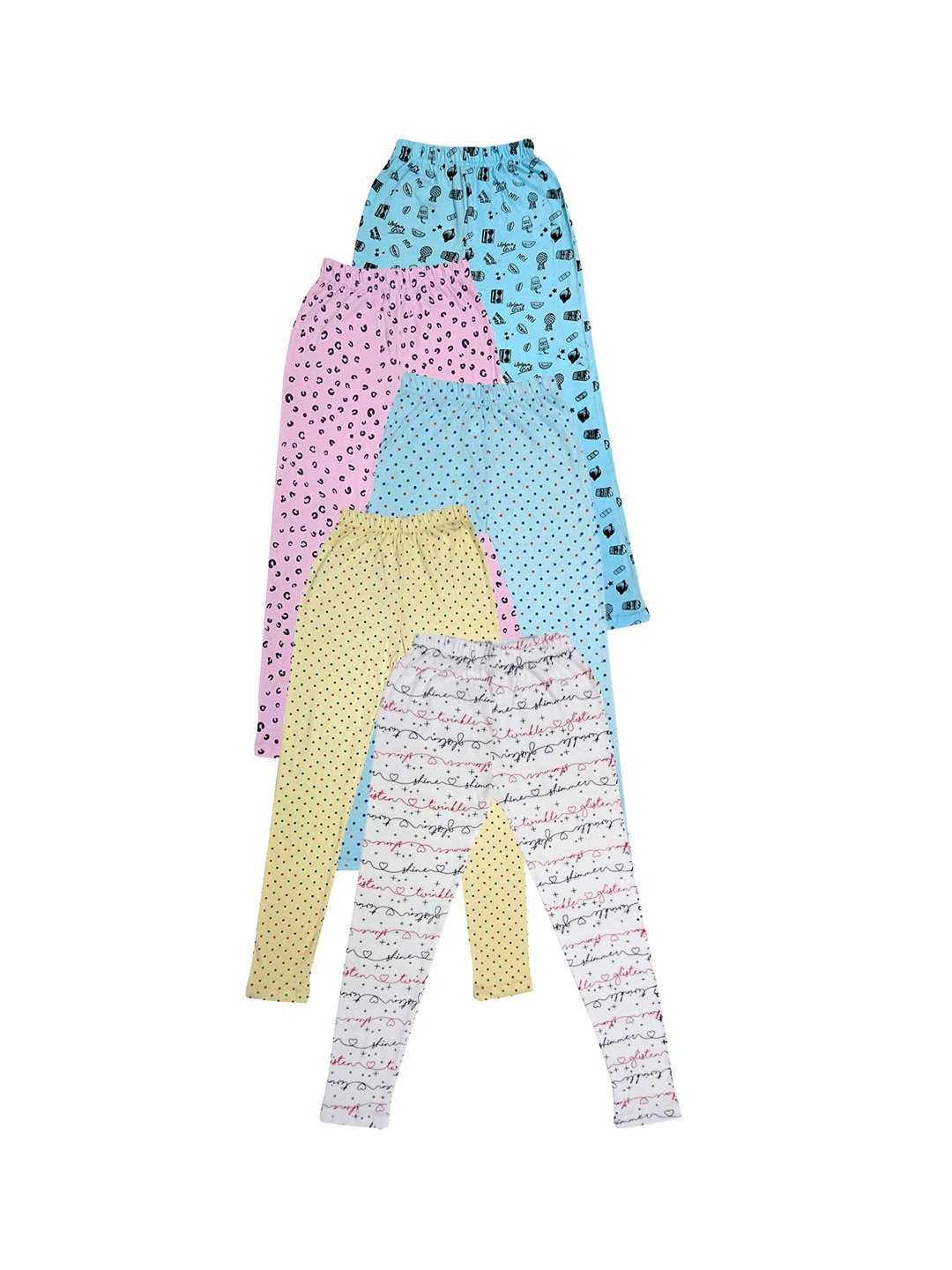 

IndiWeaves Girls Pack of 5 Printed Pure Cotton Ankle-Length Leggings, Blue