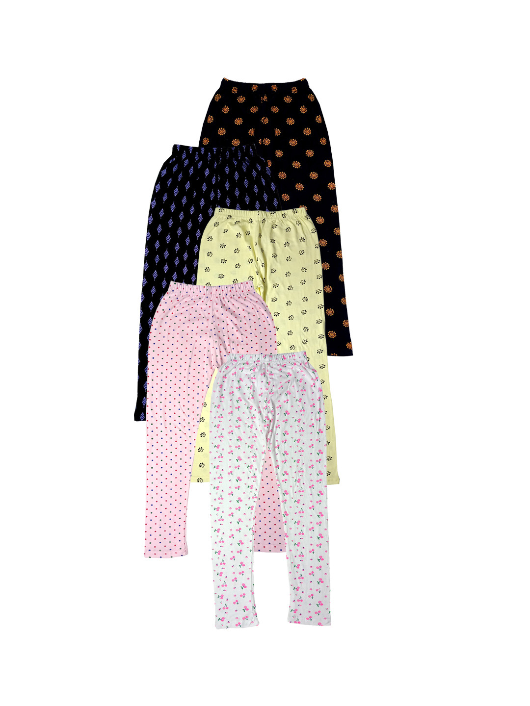 

IndiWeaves Girls Pack of 5 Printed Skin Friendly Pure Cotton Ankle Length Legging, Black
