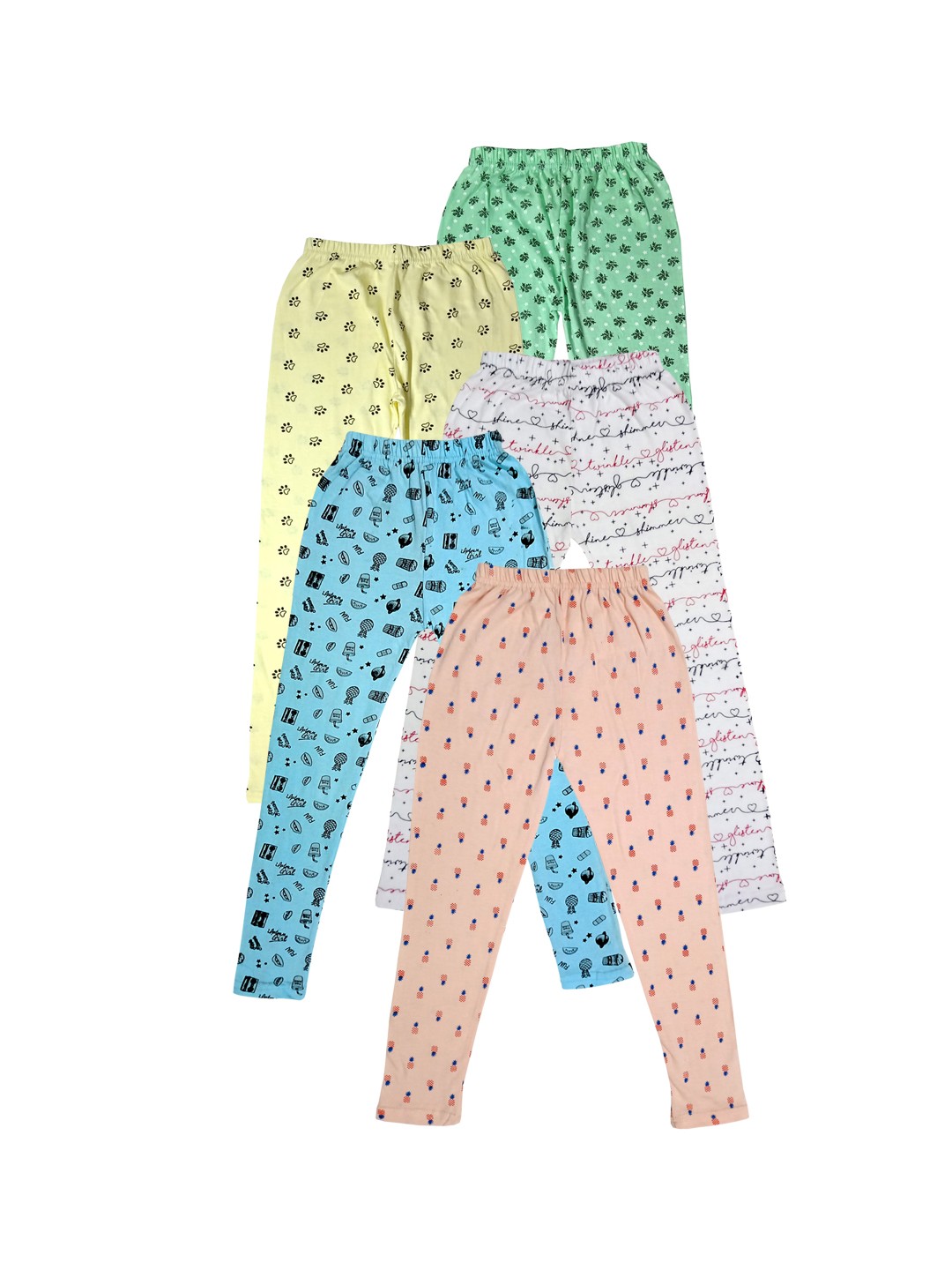 

IndiWeaves Girls Pack of 5 Printed Ankle-Length Cotton Leggings, Peach