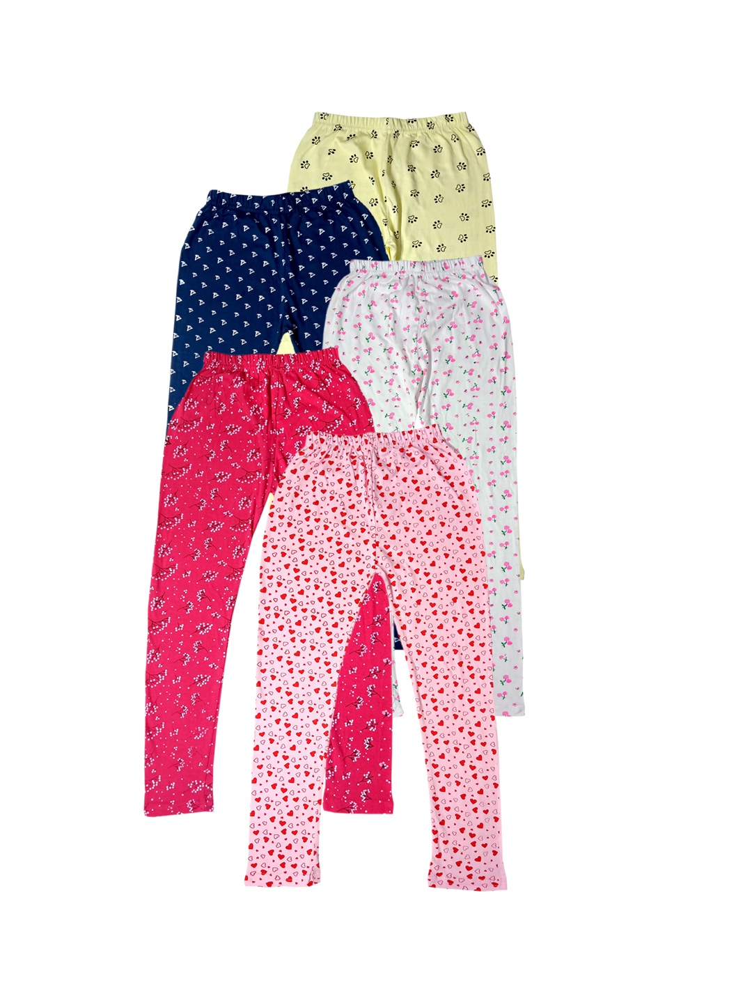 

IndiWeaves Girls Pack of 5 Printed Super Soft Ankle-Length Leggings, Navy blue