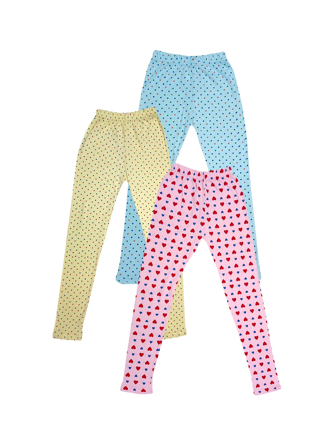 

IndiWeaves Girls Pack Of 3 Printed Pure Cotton Ankle Length Leggings, Blue