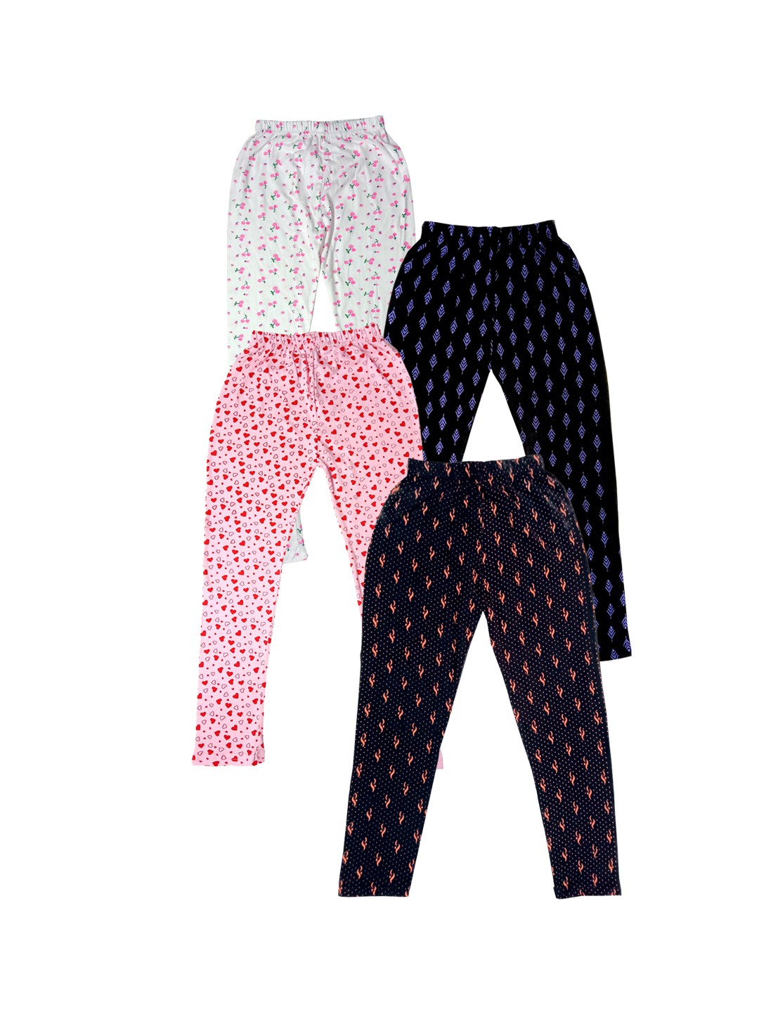 

IndiWeaves Girls Pack of 4 Printed Pure Cotton Ankle-Length Leggings, Blue