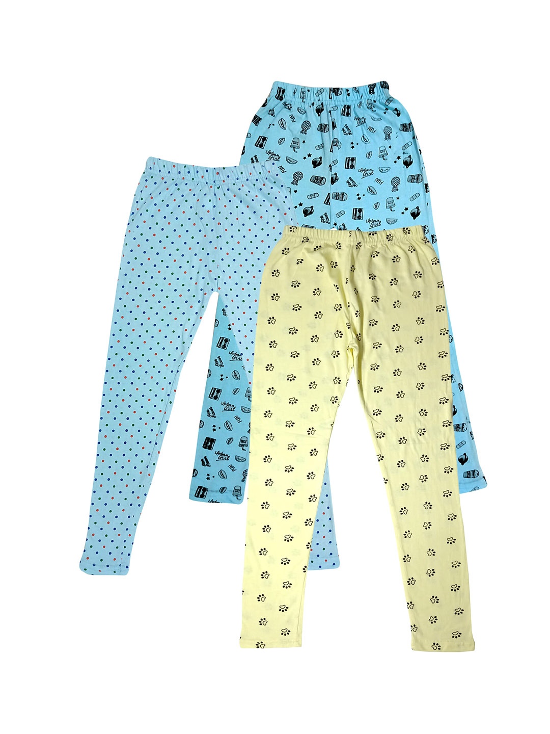 

IndiWeaves Girls Pack Of 3 Printed Ankle Length Pure Cotton Leggings, Blue