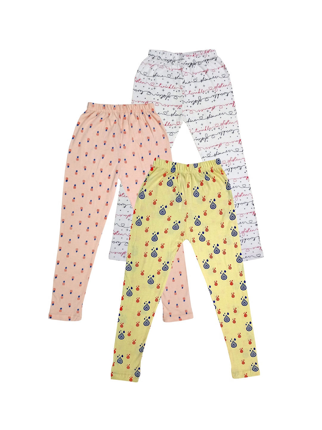 

IndiWeaves Girls Pack Of 3 Printed Pure Cotton Ankle Length Leggings, White