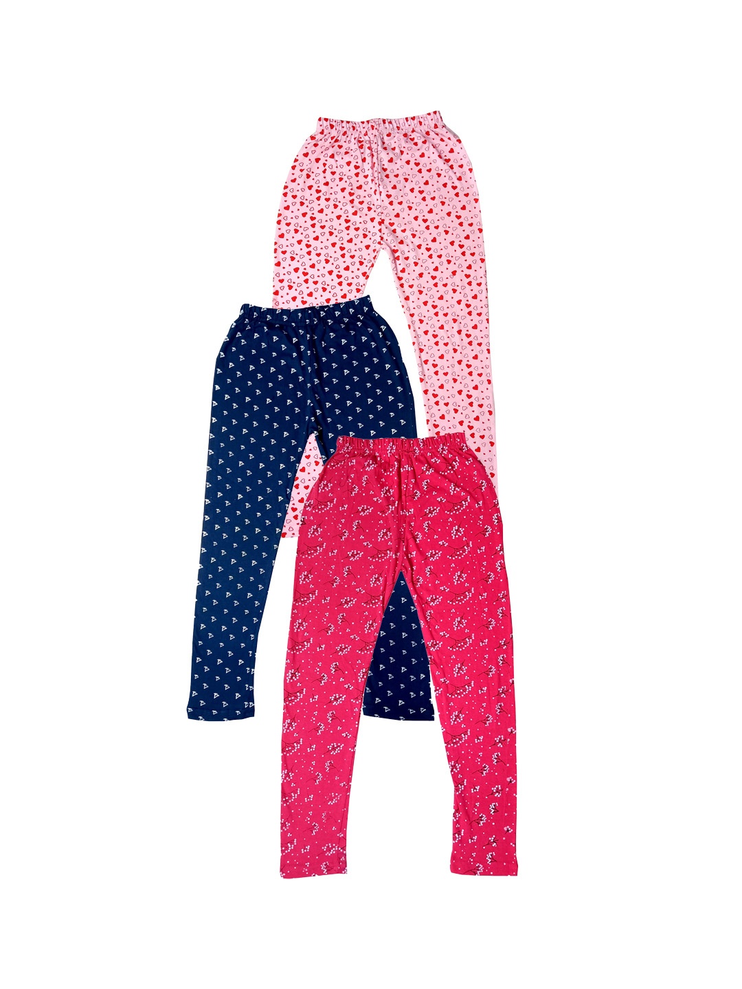 

IndiWeaves Girls Pack Of 3 Printed Pure Cotton Ankle Length Leggings, Blue