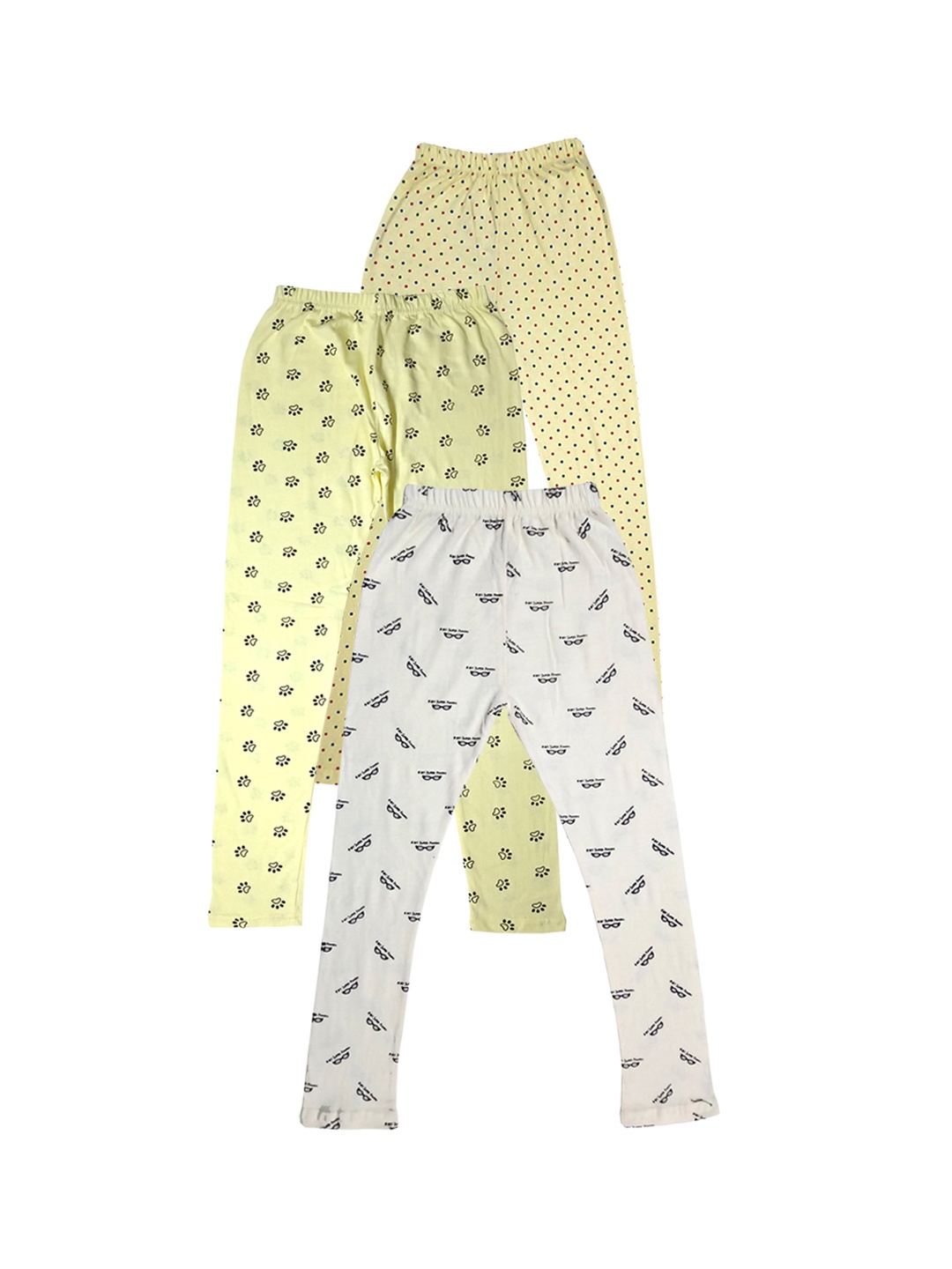 

IndiWeaves Girls Pack Of 3 Printed Pure Cotton Ankle Length Leggings, White