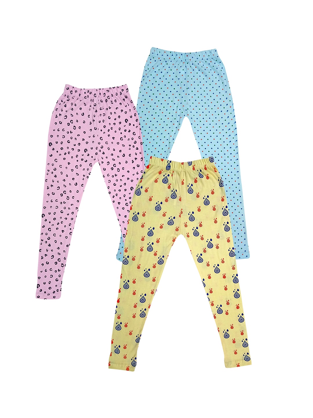 

IndiWeaves Girls Pack Of 3 Printed Pure Cotton Ankle Length Leggings, Blue