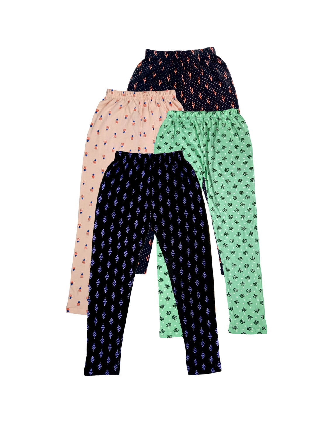 

IndiWeaves Girls Pack Of 4 Printed Skin Friendly Pure Cotton Ankle Length Legging, Black