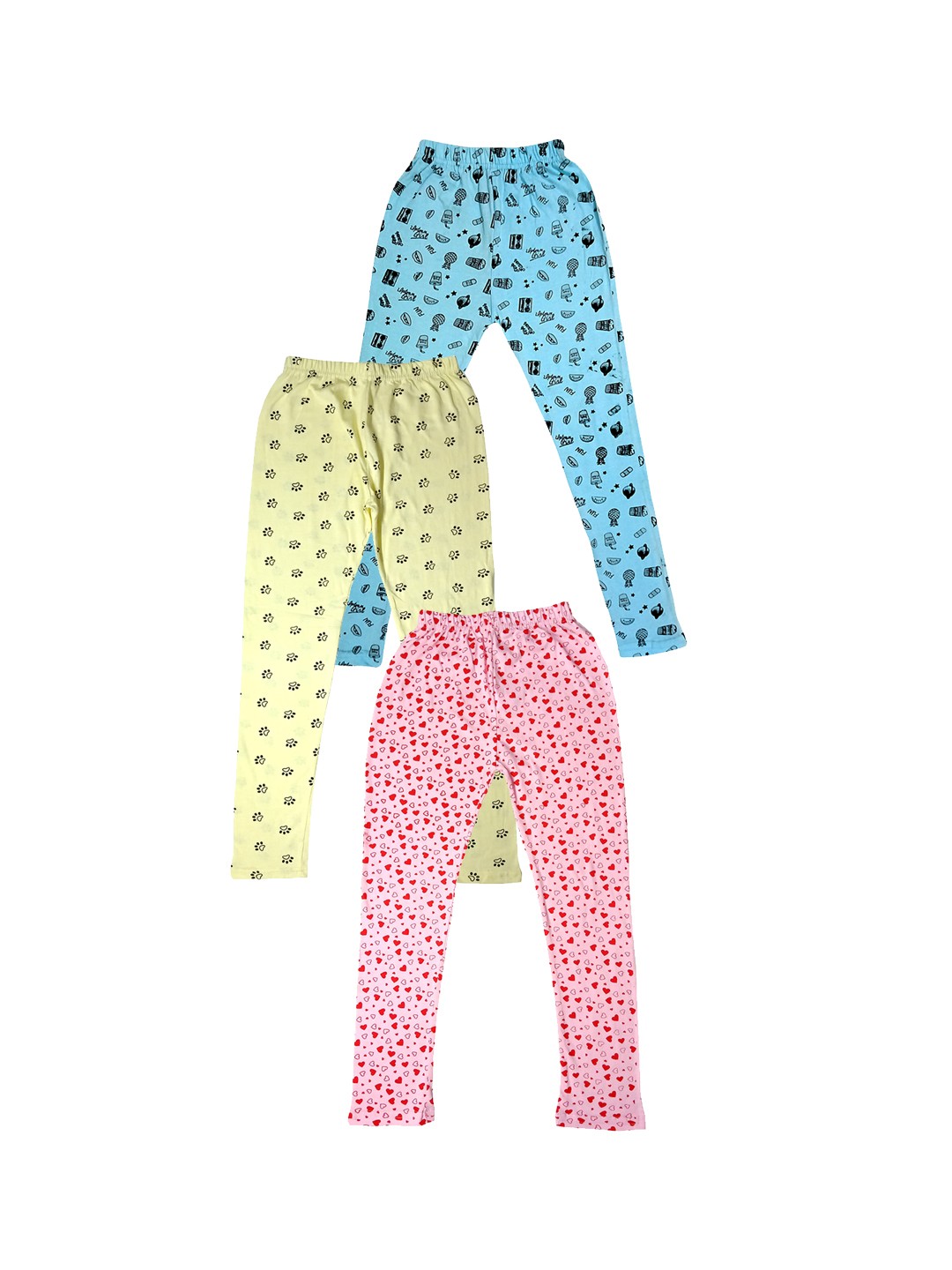 

IndiWeaves Girls Pack Of 3 Printed Pure Cotton Ankle Length Leggings, Blue